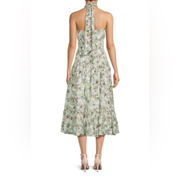 Cinq a Sept Dover Floral Midi Dress Sz 8 Halter Neck White Green Flare NEW $495 - Picture 3 of 13